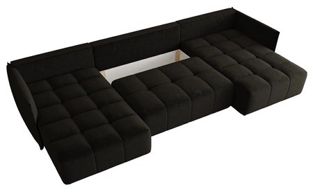 Ecksofa mit Schlaffunktion Oroso U graphitfarbener Leinencontainer weicher Samtstoff mit hydrophober Beschichtung dekorative Steppung