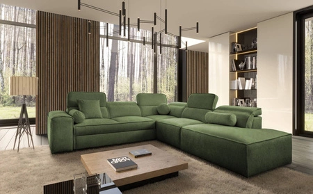 Ecksofa mit Schlaffunktion Viano IX grün rechtsseitig stilvolles Ecksofa mit Bettzeugcontainer ideales Möbelstück für ein großes Wohnzimmer