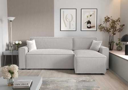 Ecksofa mit Schlaffunktion Brandon Bis Elfenbein rechte Ecke dreidimensionaler Stoff mit ausdrucksstarken Streifen Bettzeugbehälter