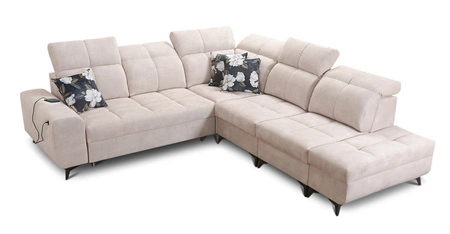 Ecksofa mit Schlaffunktion Buffalo IX dunkelbeige rechte Seite stilvolles Ecksofa für Zimmer aus Velourstoff Zierkissen