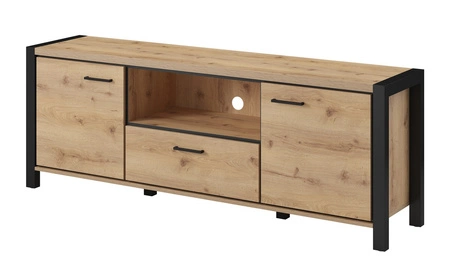 RTV Schrank Aktiv 180 cm Eiche Taurus / schwarz Stilvoller TV-Schrank im Industriestil Metallgriffe in schwarz