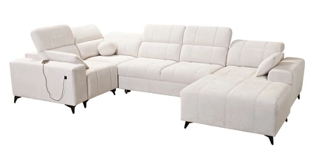 Penejos IV Ecksofa mit Schlaffunktion beige rechtsseitig stilvolles Ecksofa mit zwei Bettkästen strapazierfähiger Stoff