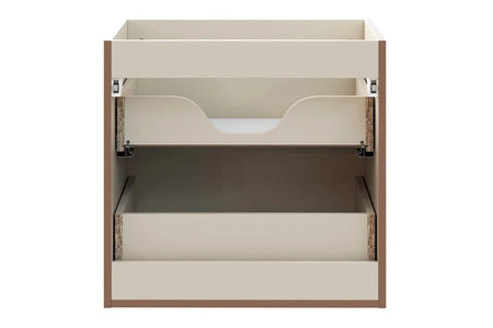 Badmöbel-Set Donna Sand beige elegante Badezimmerschränke mit dekorativen abgerundeten Fräsungen an den Fronten Goldgriffe