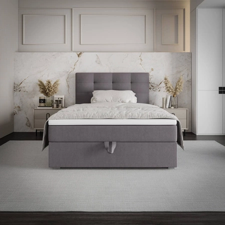Boxspringbett Flint 100x200 grau im modernen skandinavischen Stil mit gepolstertem Kopfteil Bett mit Staukasten