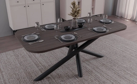 Lyon Tisch 90x185 cm wisconsin walnuss / schwarz stilvoller Esstisch auf Designer-Spinnenbeinen höhenverstellbar