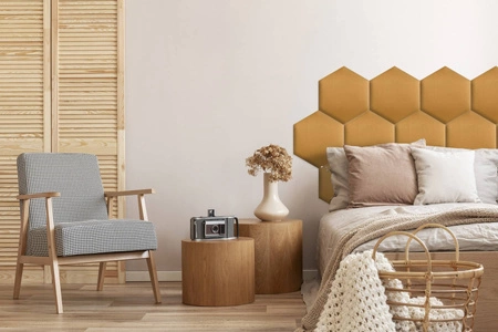 Gepolstertes Paneel Hexagon 40x35 cm gelb stilvolles Wandpaneel Veloursstoff modische Dekoration jedes Interieur