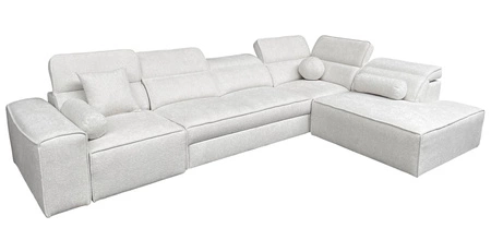 Ecksofa mit Schlaffunktion Viano XI creme rechte Ecke trendig und stilvoll mit verstellbaren Kopfstützen Zierkissen