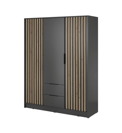 Kleiderschrank Aspen 155 cm Grafit / Eiche Artisan Lamellen modernes Design Schranktüren mit dekorativen Lamellen