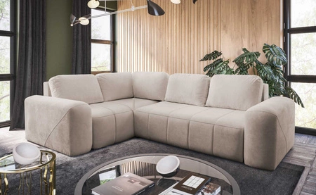 Ecksofa mit Schlaffunktion Bovec II beige links Komfort-Ecksofa mit stilvollem Charakter-Bettcontainer