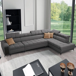 Ecksofa mit Schlaffunktion Bolmso XI graphit rechte Seite stilvolles Design Ecksofa mit Schublade und Bettzeugcontainer
