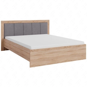 Bett Caspe 160x200 cm hell sonoma Eiche mit Stauraum ideales Bett für Schlafzimmer mit teilweise gepolstertem Kopfteil