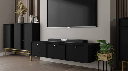 Kioto IV RTV-Wandschrank 180 cm schwarz graphit stilvolles Design mit zeitlosen Farben Türen öffnen nach unten