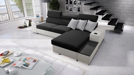 Ecksofa mit Schlaffunktion Provo schwarz / weiß rechtes Ecksofa mit Bettkasten und Funktionsauszug