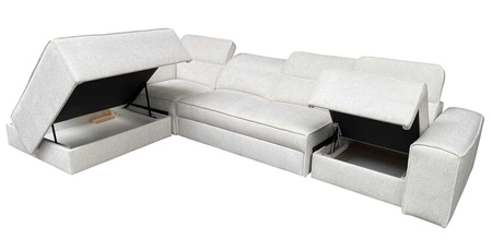 Ecksofa mit Schlaffunktion Viano XI grau blau linksdrehend modisches und stilvolles Ecksofa mit verstellbaren Kopfstützen Zierkissen