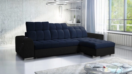 Ecksofa mit Schlaffunktion Luigi marineblau/schwarz rechtes Ecksofa mit zwei Bettkästen Stoff mit interessanter Struktur