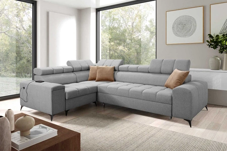 Ecksofa mit Schlaffunktion Bolmso II grau links Ecksofa mit Bettzeugcontainer Vollauszug in der Seite des Möbels