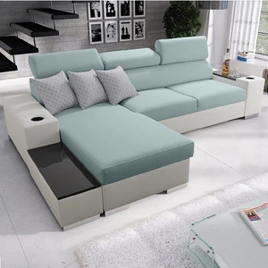 Ecksofa mit Schlaffunktion Provo arktikblau/weiß linkes Ecksofa mit Bettzeugablage und Funktionserweiterung