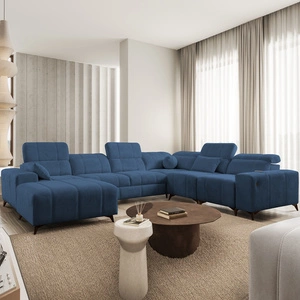 Ecksofa mit Schlaffunktion Penejos VIII blau linke Seite stilvolles Ecksofa Bett aus strapazierfähigem Stoff