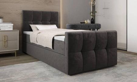 Boxspringbett Manhattan 100x200 grau Bett im modernen skandinavischen Stil mit gepolstertem Kopf- und Fußteil Bett mit Staukasten