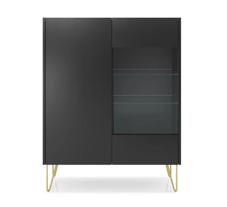 Vitrine Madisonum 97 cm Schwarzer Graphit / Schwarzer Königs-Marmor Modernistisches Design Elemente aus gehärtetem Sicherheitsglas