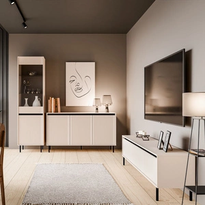 Osaka Möbel beige/schwarz modernes Design unterstrichen durch modische Farben hohe Metallbeine schwarz geschmackvolle geriffelte Front