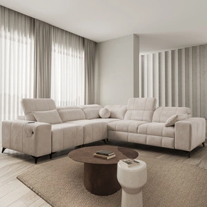Ecksofa mit Schlaffunktion Penejos III beige links äußerst bequemes und praktisches Ecksofa für das Wohnzimmer zwei Container für Bettzeug
