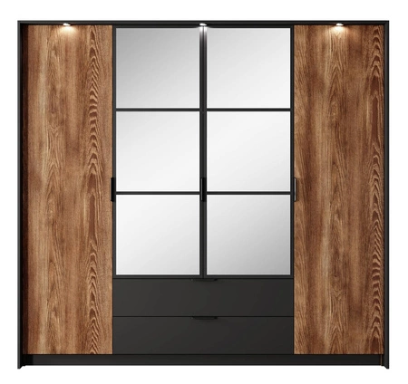 Verspiegelte Garderobe Dover 223 cm Kastanie / anthrazit originelles Design Metallgriffe ideal Schlafzimmer Kleiderschrank mit Schubladen