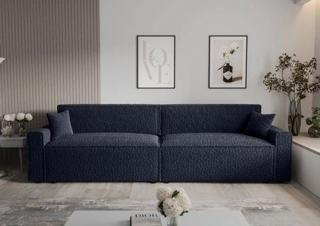 Klappsofa Brandon XL Bis navy blue moderner Designstoff mit ausgeprägter Schleifenoberfläche Bettzeugbehälter