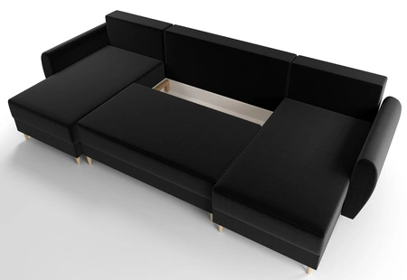 Ecksofa mit Schlaffunktion Rovigo U schwarz elegantes Ecksofa in skandinavischer Form mit garantiertem Komfort großes Bettzeugfach