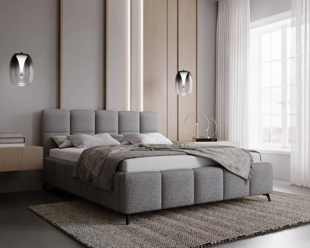Polsterbett Olne 140x200 grau stilvolles Bett mit Bettzeugablage komfortables Kopfteil besticht durch sein elegantes Design