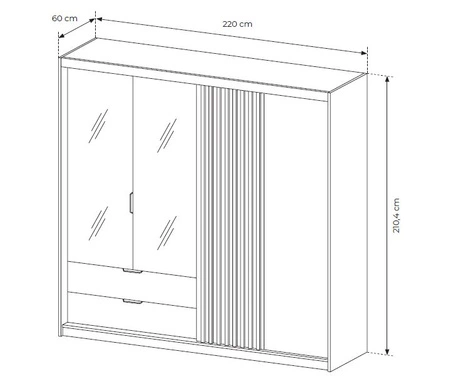 Spiegelschrank Tipler 220 cm Eiche artisan / anthrazit modernes Design dekorative Leisten an Schranktüren Kantengriffe
