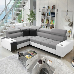 Ecksofa mit Schlaffunktion Dafni II grau weiß links geflochtenes Ecksofa mit Bettzeugstauraum Vollauszug