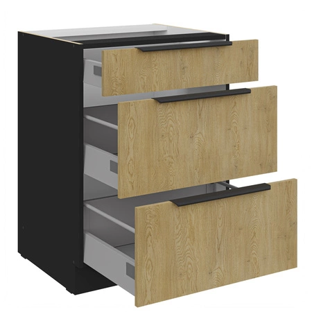 Küchenmöbel Set Crotone 300 cm elegante Küchenschränke mit Metallkantengriffen Schrank mit Ladekorb