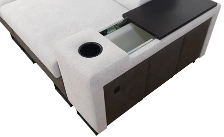 Ecksofa mit Schlaffunktion Flavio II grau / graphit rechts bequemes Ecksofa Bett offene Bar in der Seite des Möbels