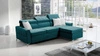 Ecksofa mit Schlaffunktion Rava azurblauer rechtsseitiger Samt komfortables und funktionelles Ecksofa mit verstellbaren Kopfstützen
