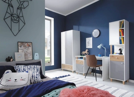 Kleiderschrank Beja 80 cm weiß / Eiche artisam / grau ideal für das Jugendzimmer stilvoll und geräumig in interessanten Farben