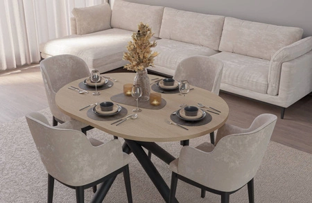 Lyon Tisch 100x138 cm Eiche lindberg / schwarz stilvoller Esstisch auf Designer-Spinnenbeinen höhenverstellbar