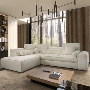 Ecksofa mit Schlaffunktion Viano VII creme links modisches und stilvolles Ecksofa mit verstellbaren Kopfstützen Zierkissen