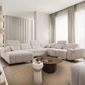 Ecksofa mit Schlaffunktion Penejos VIII beige linke Seite stilvolles Ecksofa Bett aus strapazierfähigem Stoff