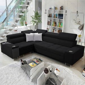 Ecksofa mit Schlaffunktion Dafni II schwarz links geflochtenes Ecksofa mit Bettzeugstauraum Vollauszug in der Seitenwand