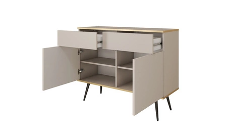 Schubladenkommode Luxury 107 cm weiß modernes Design Wohnzimmer Kommode Körper mit Gold trim schwarzen Metallbeinen gekrönt