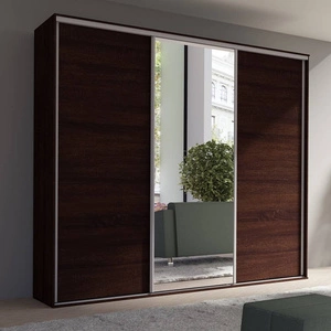 Verspiegelter Schiebeschrank Grande 277 cm Eiche sonoma chocolate modernes Design ABS-Finish und Aluminium-Türführungen