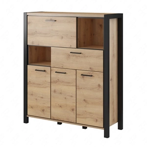 Aktiv Hochkommode 120 cm Eiche taurus / schwarz Designerkommode mit Schublade im Industriestil schwarze Metallgriffe