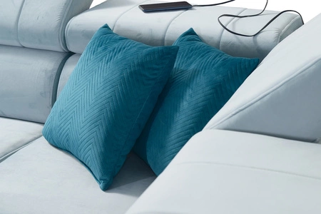 Ecksofa mit Schlaffunktion Rava VI blau rechtshändig Praktisches und modernes Ecksofa, ausgestattet mit einer Multifunktionslampe