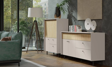 Kommode Cappo 164 cm sandbeige / Eiche geölt perfekt für skandinavische Inneneinrichtungen Metallgestell