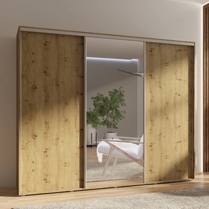 Schiebeschrank mit Spiegel Silwer 255 cm Eiche handwerklich modernes Design ABS-Finish und Aluminium-Türführungen