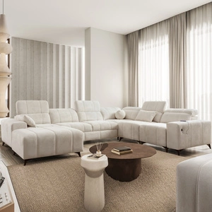 Ecksofa mit Schlaffunktion Penejos VIII creme linke Seite stilvolles Ecksofa Bett aus strapazierfähigem Stoff