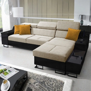 Ecksofa mit Schlaffunktion Alcamo beige/schwarz rechts elegantes und stilvolles Ecksofa mit einer ausziehbaren praktischen Schublade an der Seite des Möbels