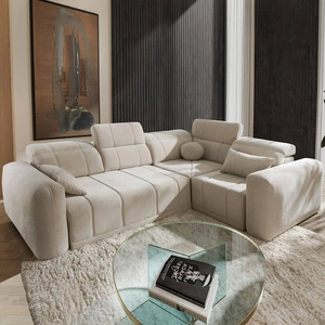 Ecksofa mit Schlaffunktion Cetara II beige rechte Seite stilvolles Design verschiebbare Rückenlehnen verstellbare Kopfstützen und Bettzeugcontainer