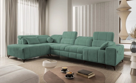 Ecksofa mit Schlaffunktion Penejos XI grün links komfortables Ecksofa mit verstellbaren Kopfstützen und zwei Bettkästen
